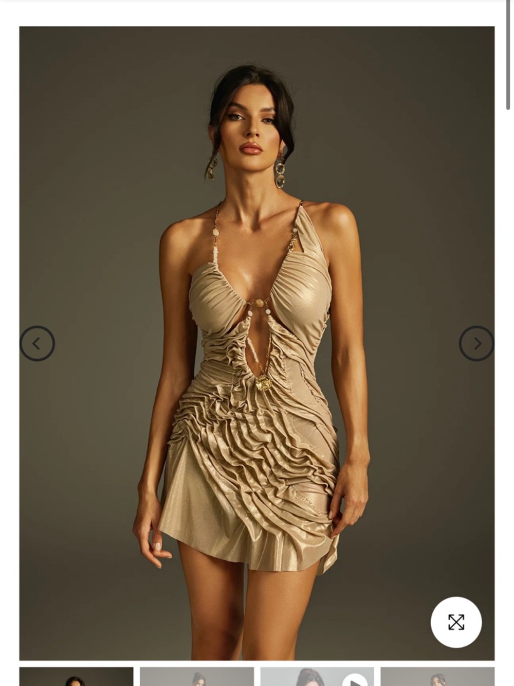 One-Shoulder Ruched Midi Dress in Gold